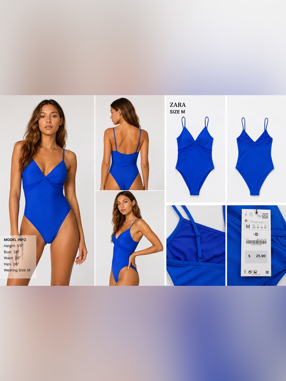 Zara Cobalt Blue One Piece Swimsuit NWT Size M